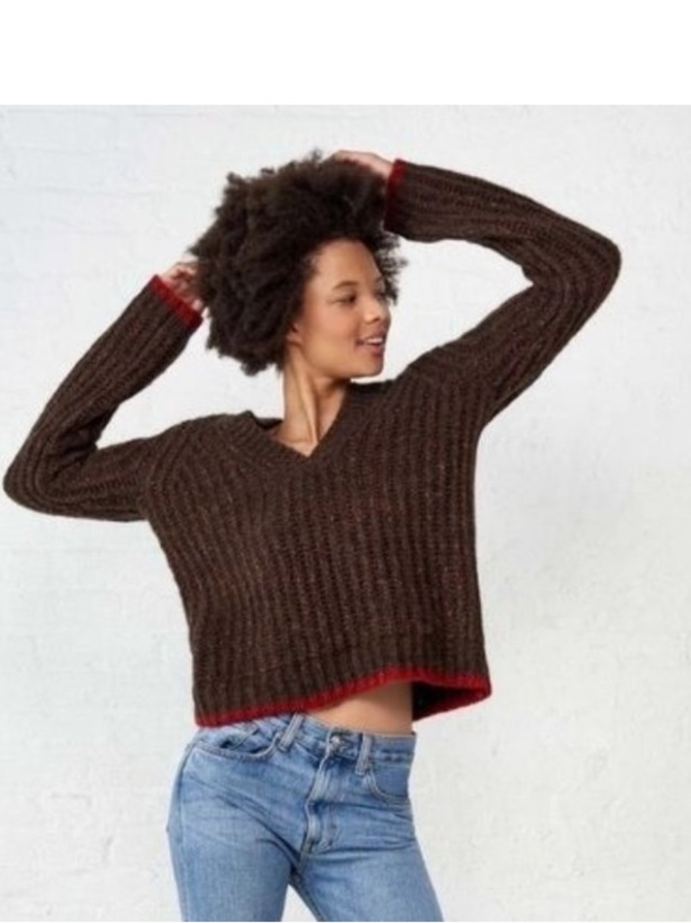 La Ligne Fuzzy Wuzzy Aplaca Knit V-Neck Sweater Brown XS